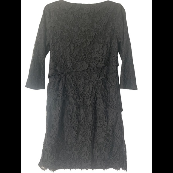 - J. McLaughlin Nicola Black Tiered Lace Dress 3/4 sleeves - Picture 3 of 10